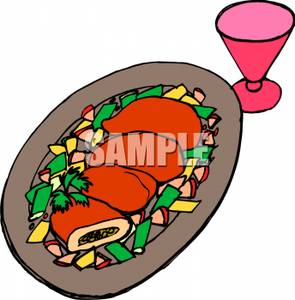 Of Parmesan Chicken And A Wine Glass   Royalty Free Clipart Picture