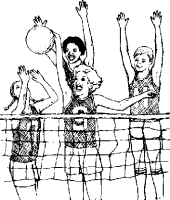 Black And White Picture Of Youth Volleyball Players Behind The Net