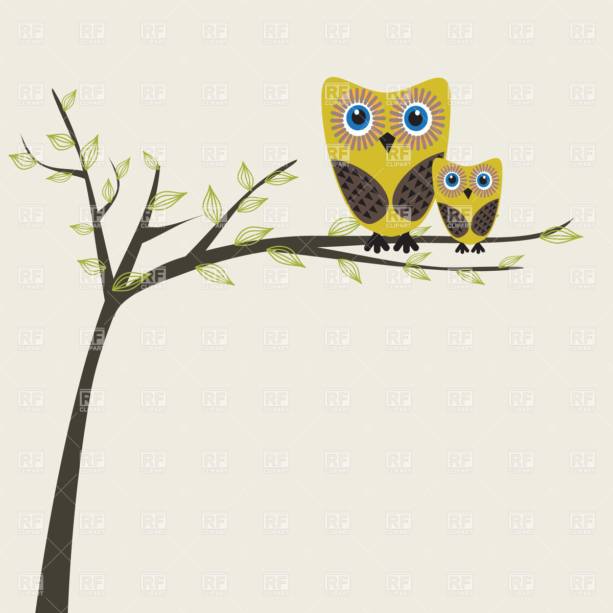 Cartoon Owl On Tree Branch