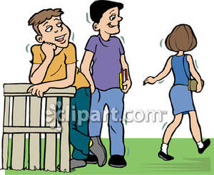 Checking Out A Girl As She Walks By   Royalty Free Clipart Picture