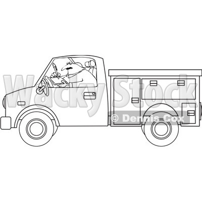 Clipart Outlined Worker Writing In A Utility Truck   Royalty Free