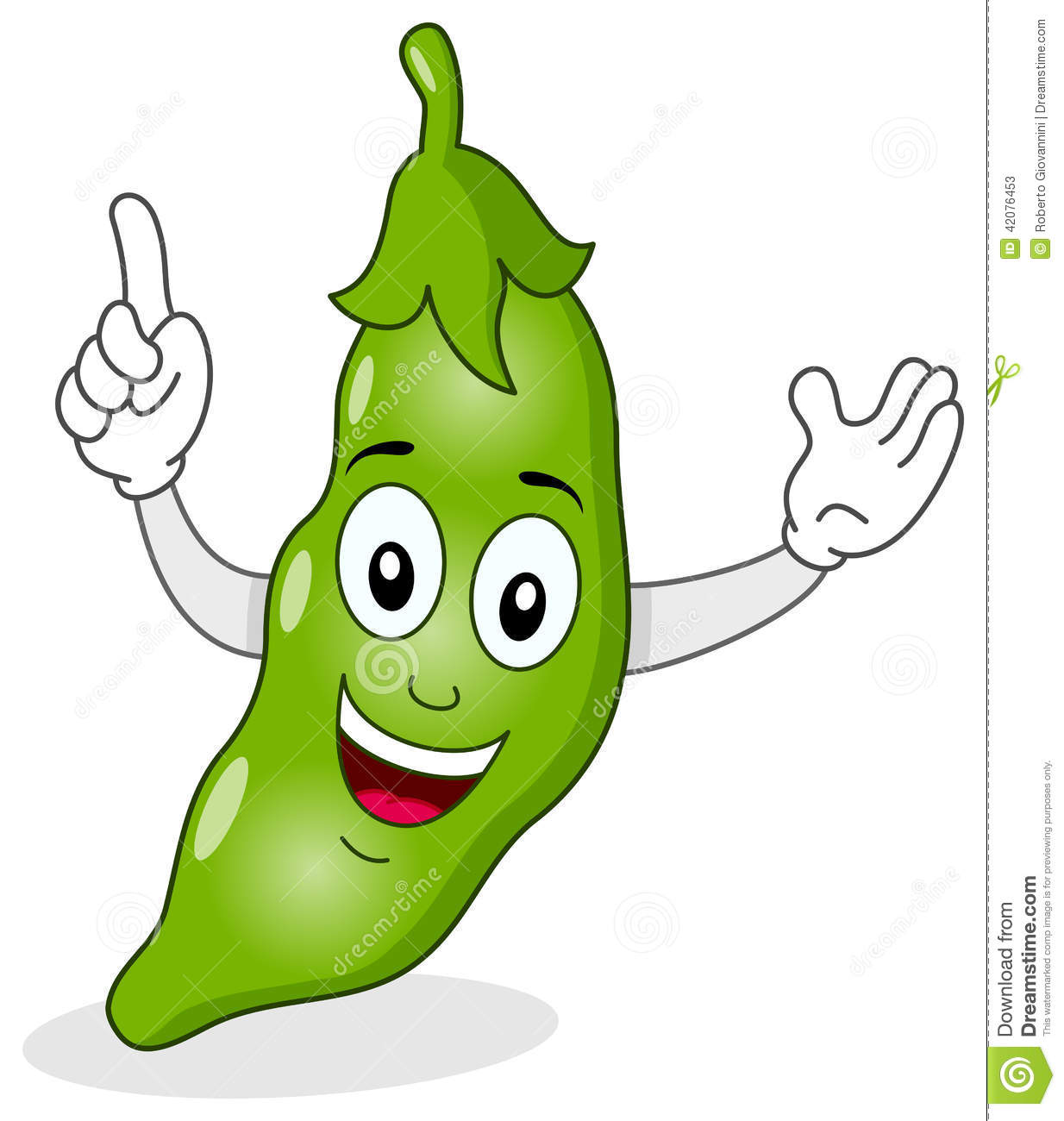 Cute Cartoon Pod Of Peas Character Smiling Isolated On White