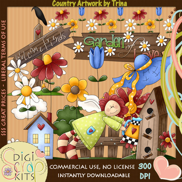 Garden Of Love Country Flower Clip Art     1 00   Official    