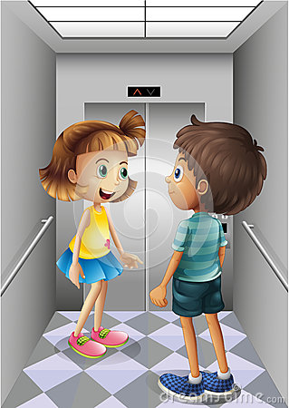 Girl And A Boy Talking Inside The Elevator Royalty Free Stock Images
