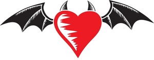 Heart Clipart Image   Red Heart With Black Bat Wings And Devil Horns    