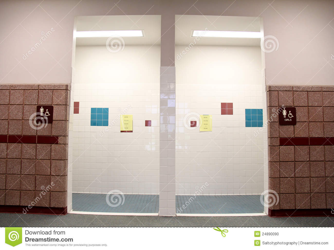 Image Of The Boys And Girls Restrooms In An Elementary School 