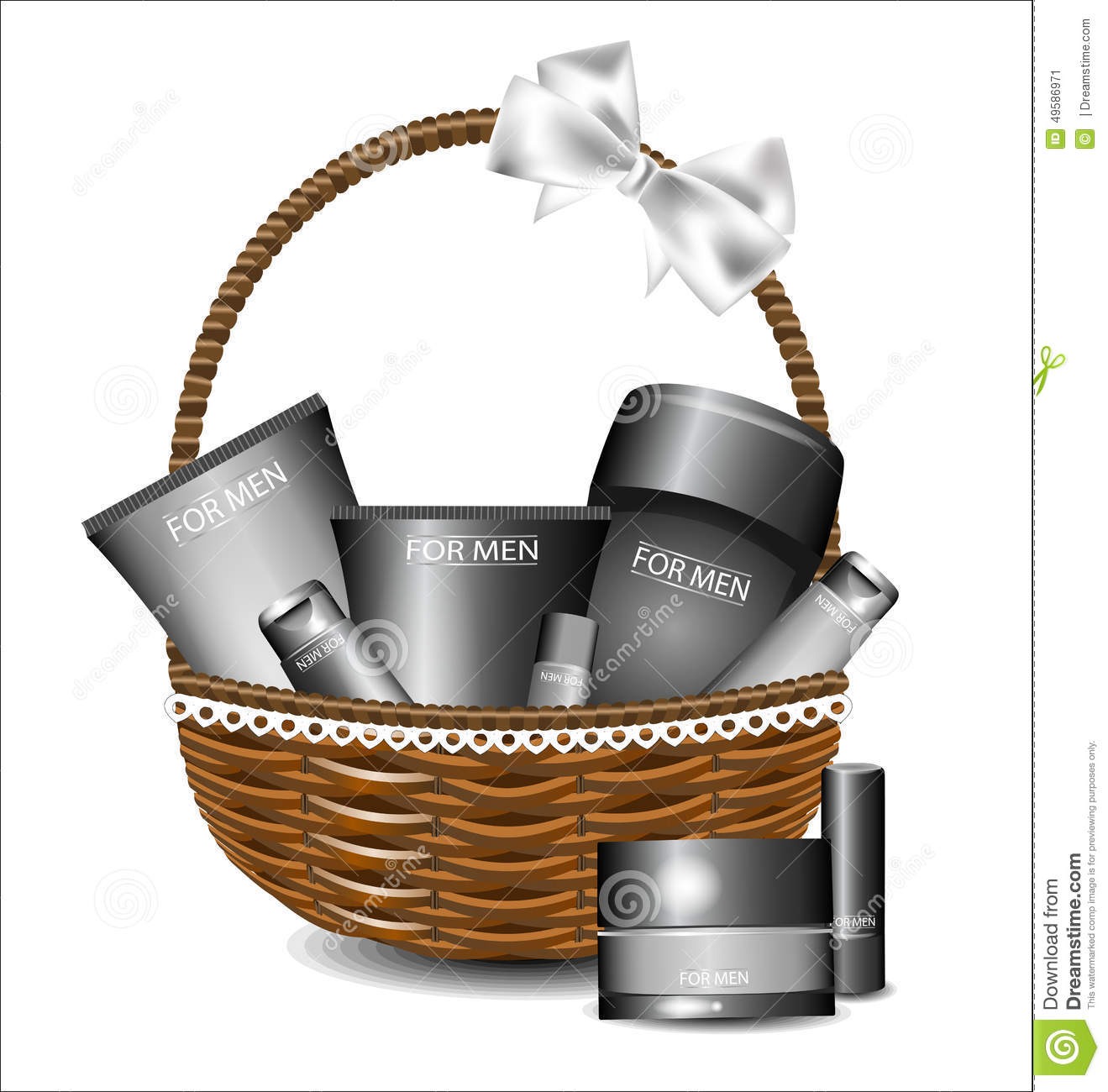 Set Of Different Beauty Products In A Wicker Basket  For Men
