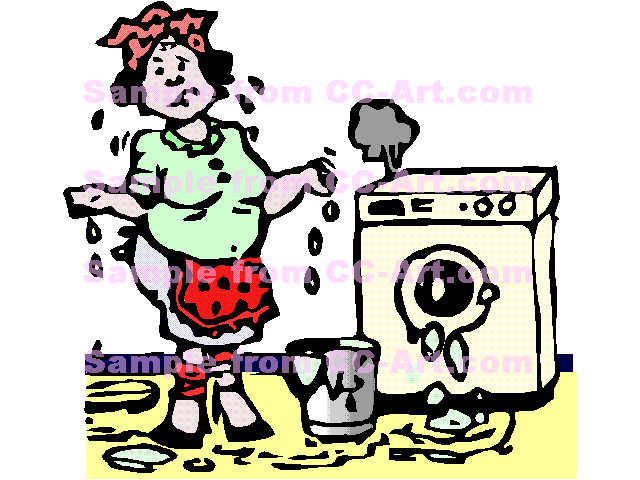Woman Giving Up With A Leaking Broken Washing Mac Gif