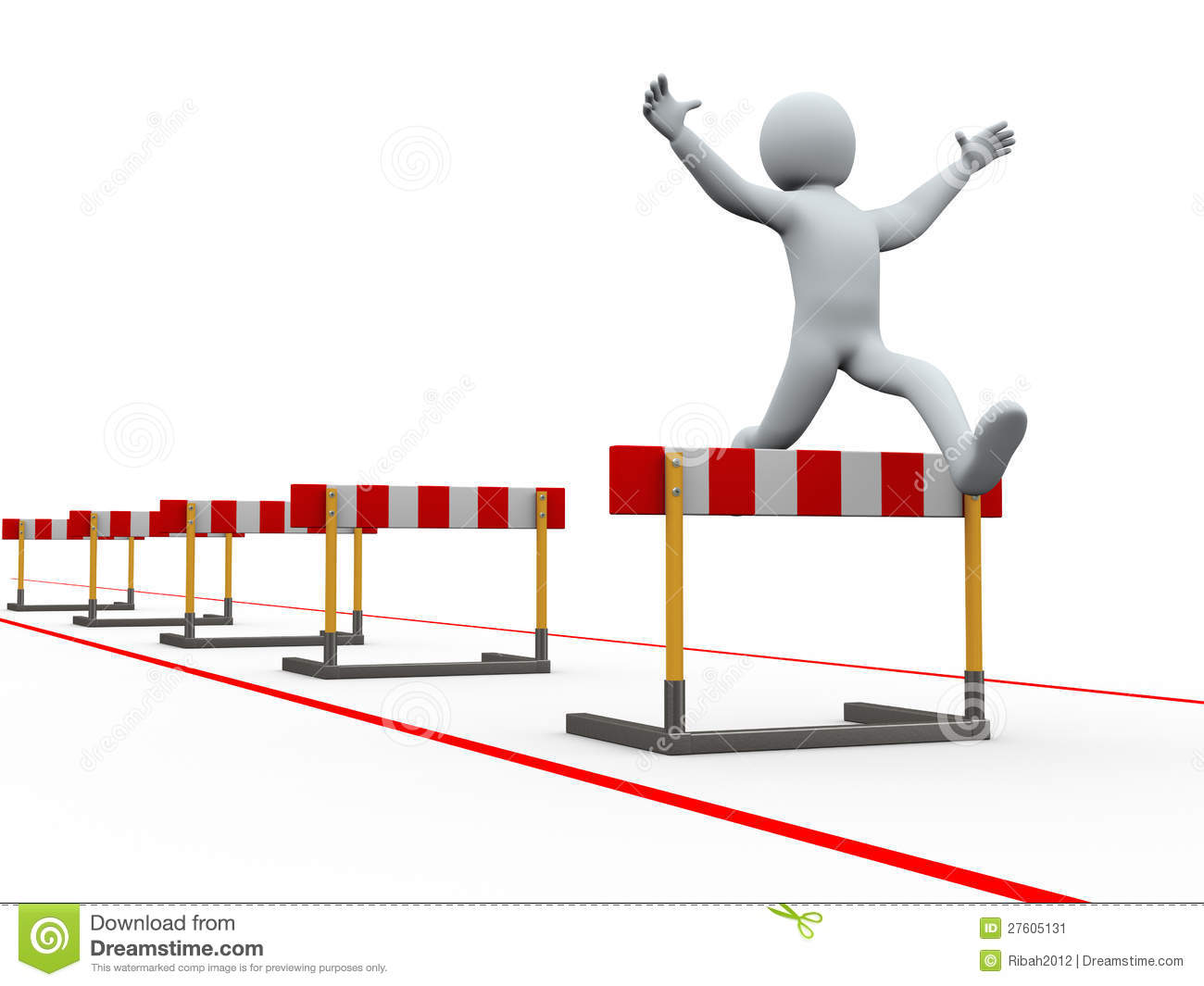 3d Illustration Of Person Jumping Over Track Of Hurdle Obstacle  3d