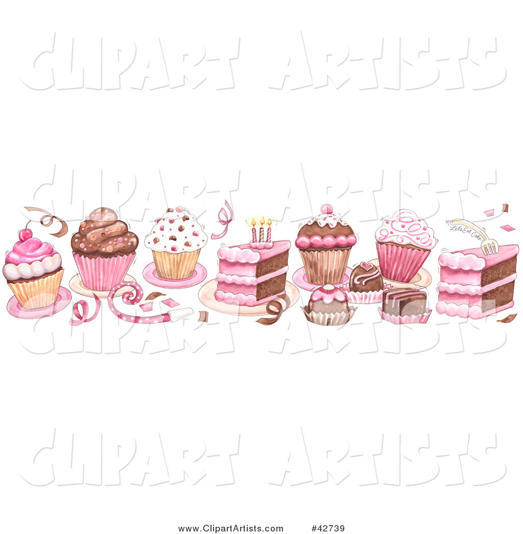 42739   Birthday Cake Cupcake Confetti And Candy Border On White