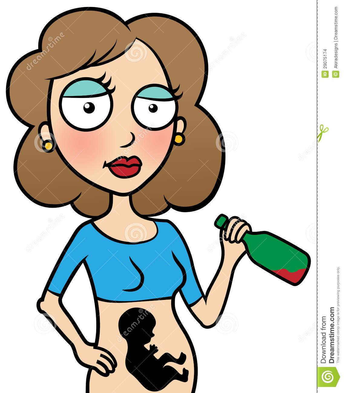 Cartoon Vector Illustration Of Young Pregnant Woman Drinking Alcohol