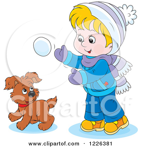 Caucasian Boy And Puppy Playing In The Snow By Alex Bannykh