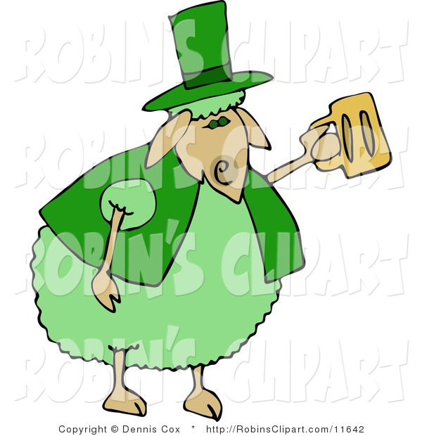 Clip Art Of A Green Irish Anthropomorphic Sheep Drinking Beer On St    
