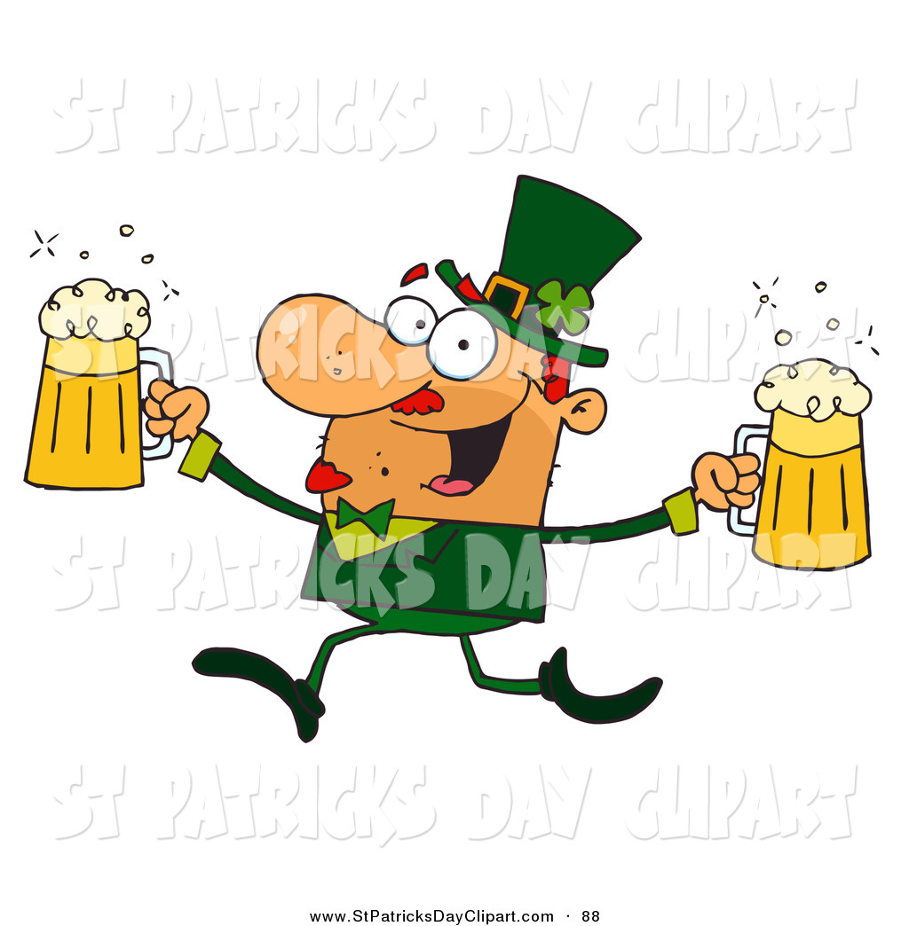 Clip Art Of An Irish Male Leprechaun Running With Beers By Hit Toon