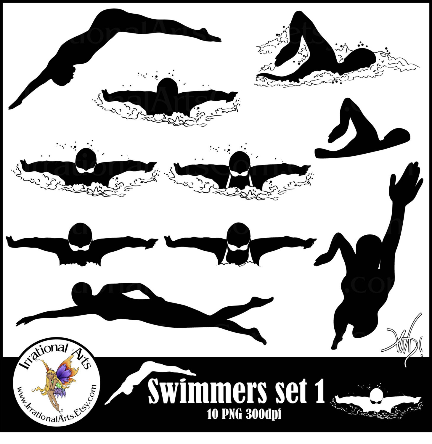 Female Swimmers Silhouettes Instant Download 10 By Irrationalarts