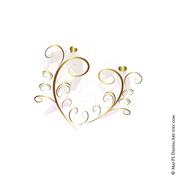 Gold Retro Swirl Page Border Decoration Elegant Curly Flourishes Heart