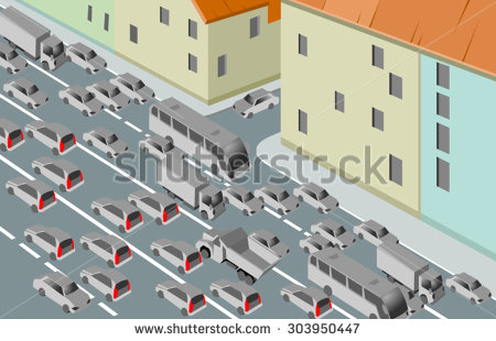 Heavy Traffic In The City Vector Illustration Of The Heavy Traffic On