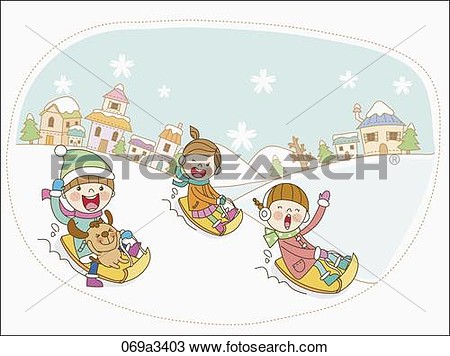 Illustration Of Kids Playing On Snow Field View Large Clip Art Graphic