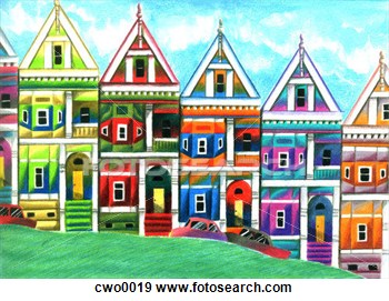 Illustration   San Francisco Row Houses  Fotosearch   Search Clipart