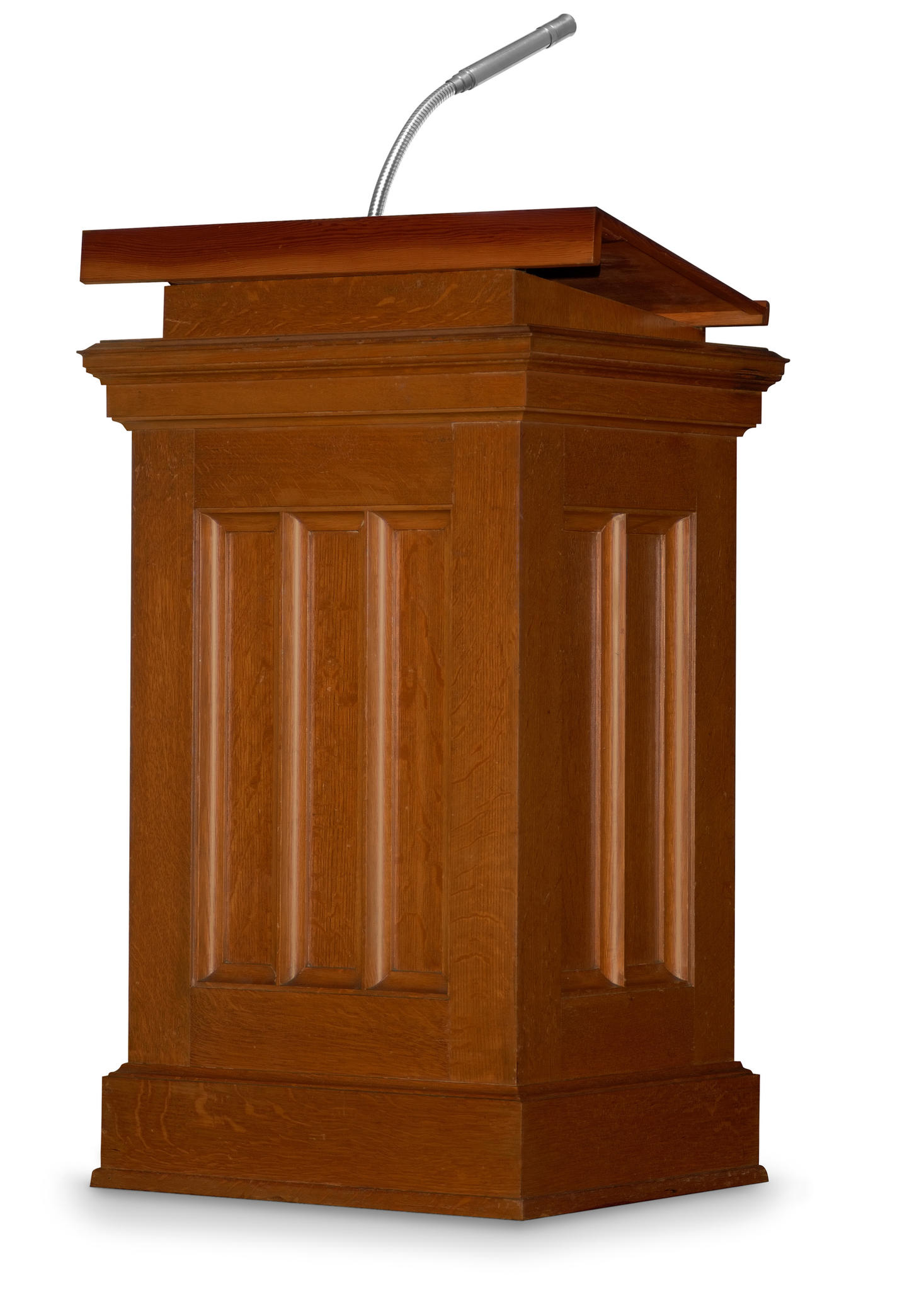 Oak Podium Isolated On White Background With Microphone   The