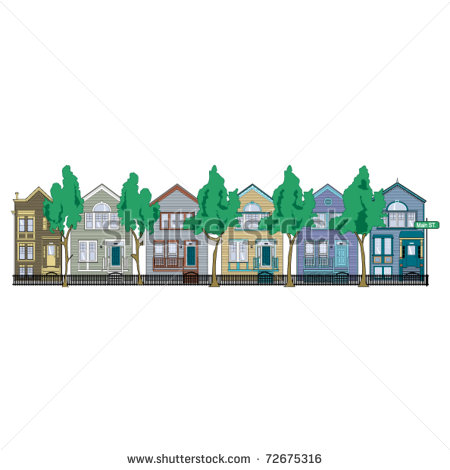 Row Of Victorian Style Houses On A Street Or In A Neighborhood