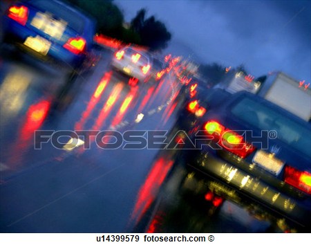 Stock Photograph   Driving In The Rain   Heavy Traffic  Fotosearch    