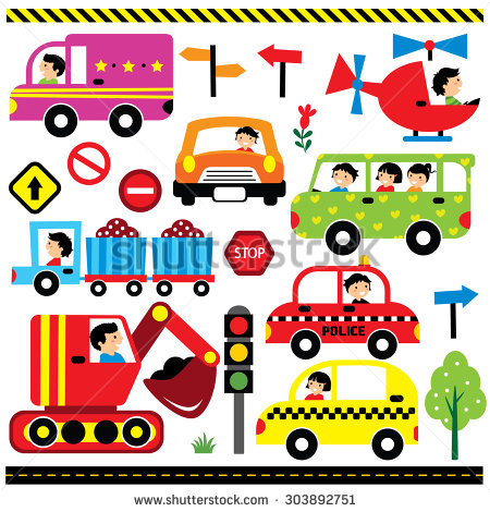 Vehicles With Driver Clip Art Set   Stock Vector