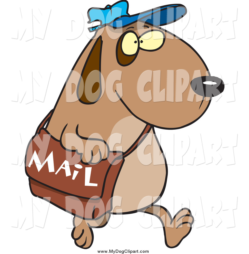 Cartoon Brown Dog Postal Worker Carrying A Mail Bag By Ron Leishman