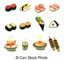 Cartoon Japanese Food Icon Set Vectors Illustration