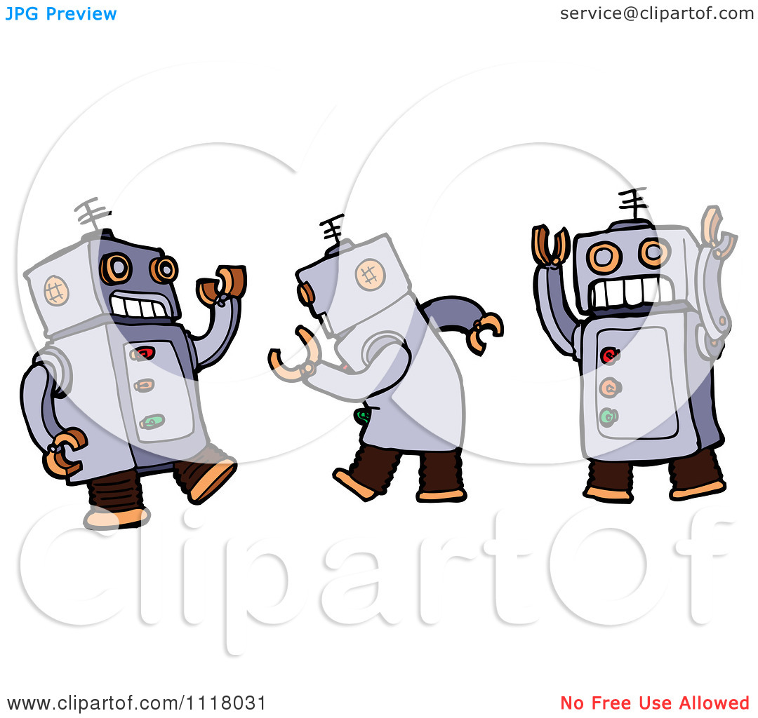 Cartoon Of A Dancing Robot Shown In Three Poses   Royalty Free Clipart    
