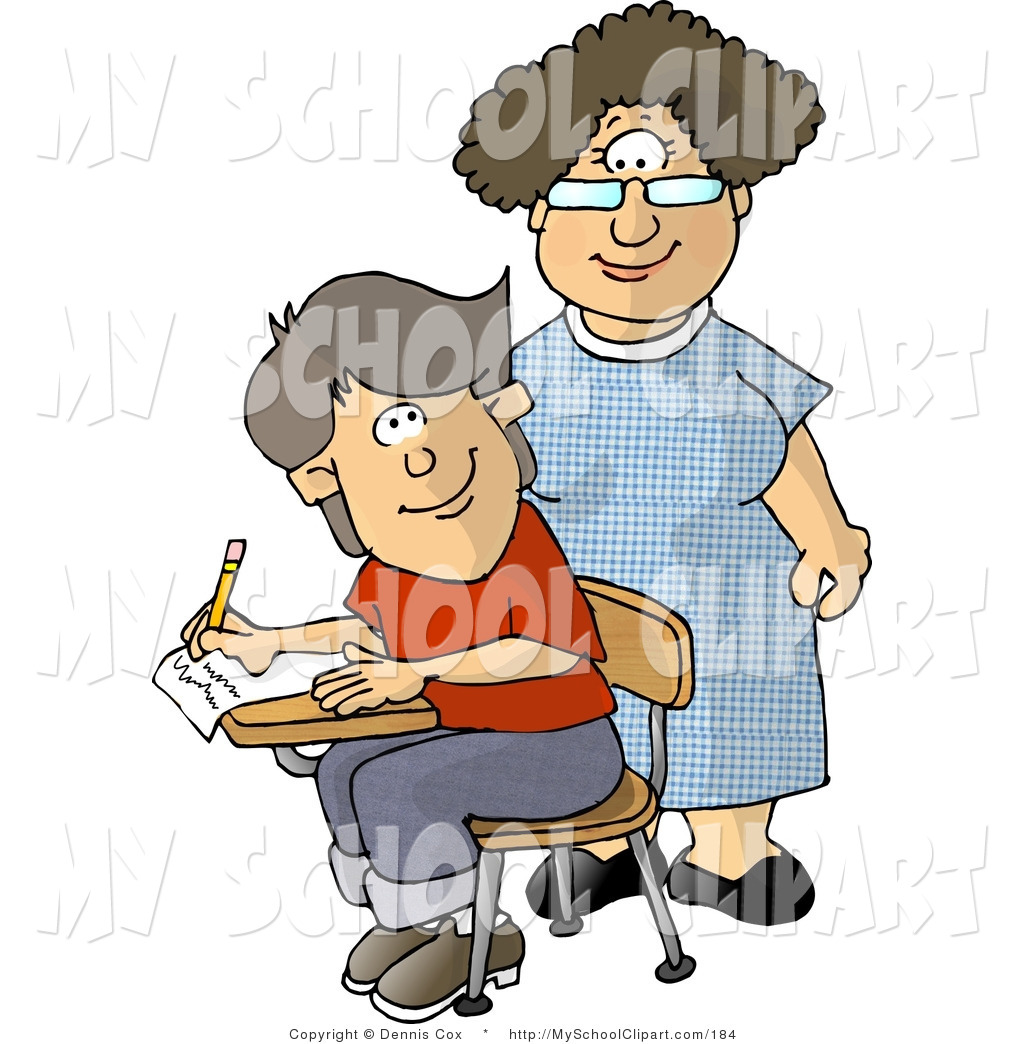 Clip Art Of A Female Elementary School Teacher And Male Student