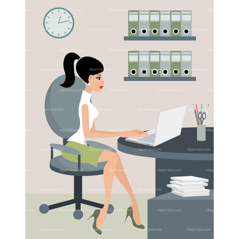 Clipart Girl In Office   Royalty Free Vector Design