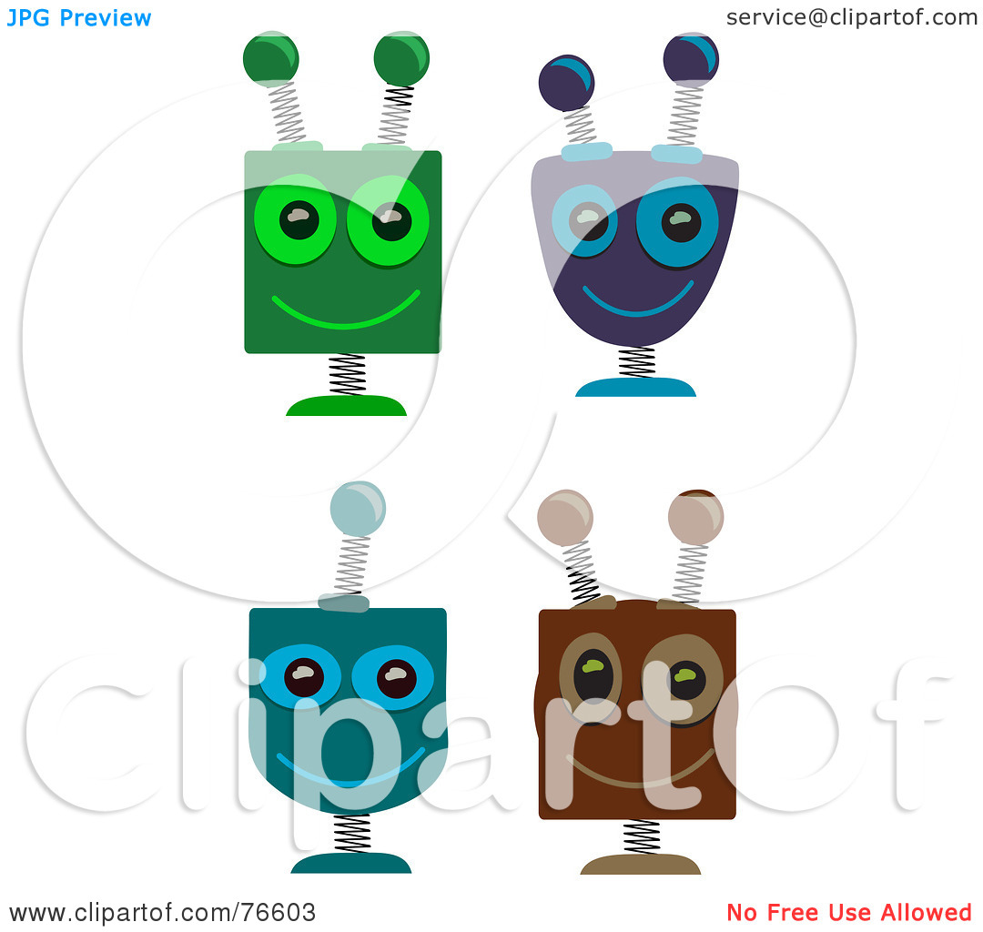 Clipart Illustration Of A Digital Collage Of Four Springy Robot Heads