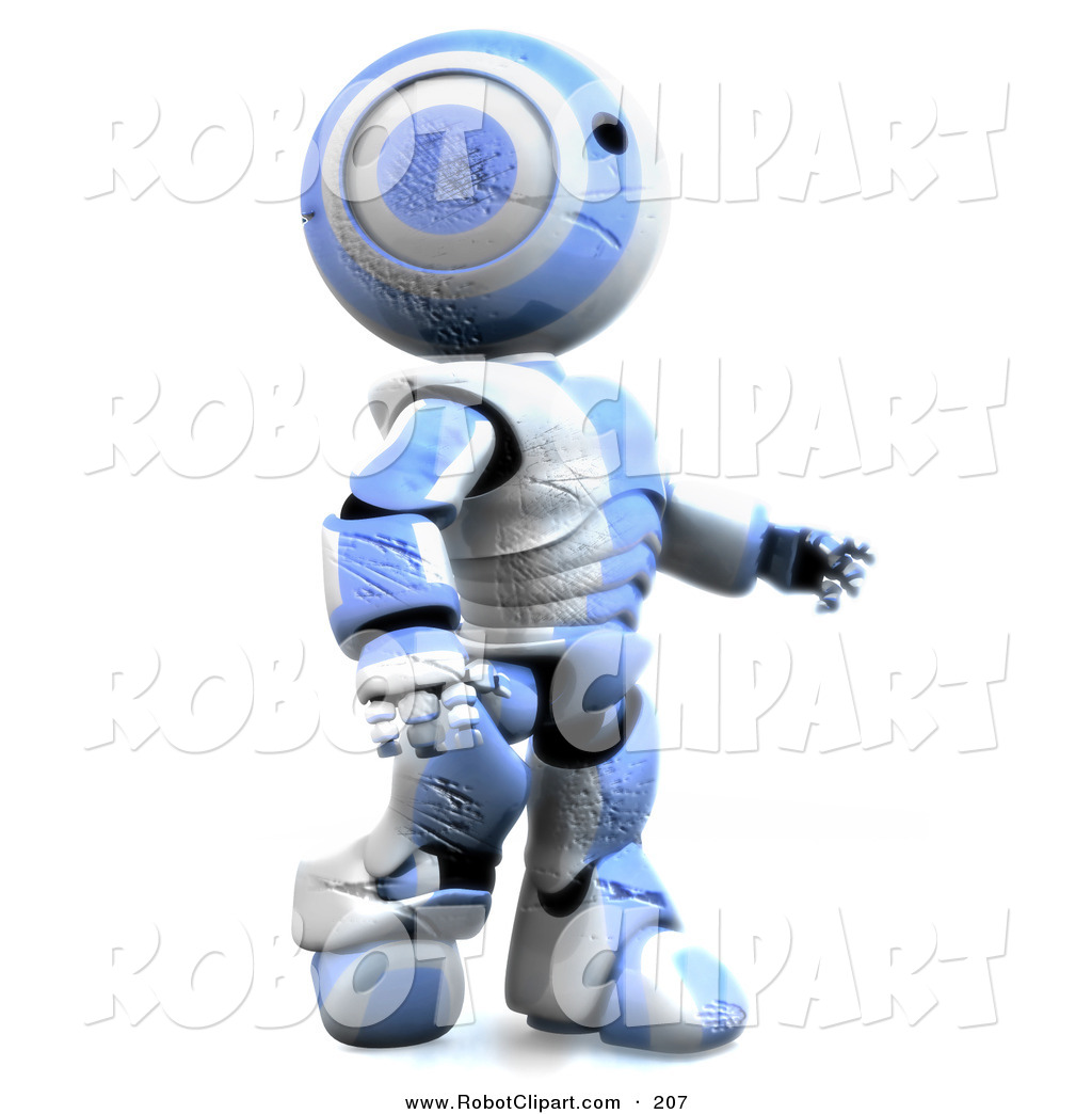 Clipart Of A Friendly Humanoid Blue And White Ao Maru Robot With Deep    