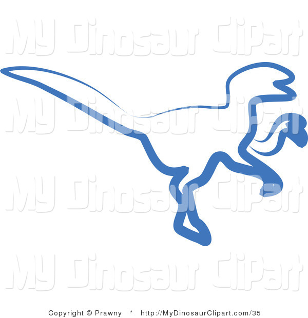 Clipart Of A Raptor Dinosaur In A Blue Outline By Prawny    35