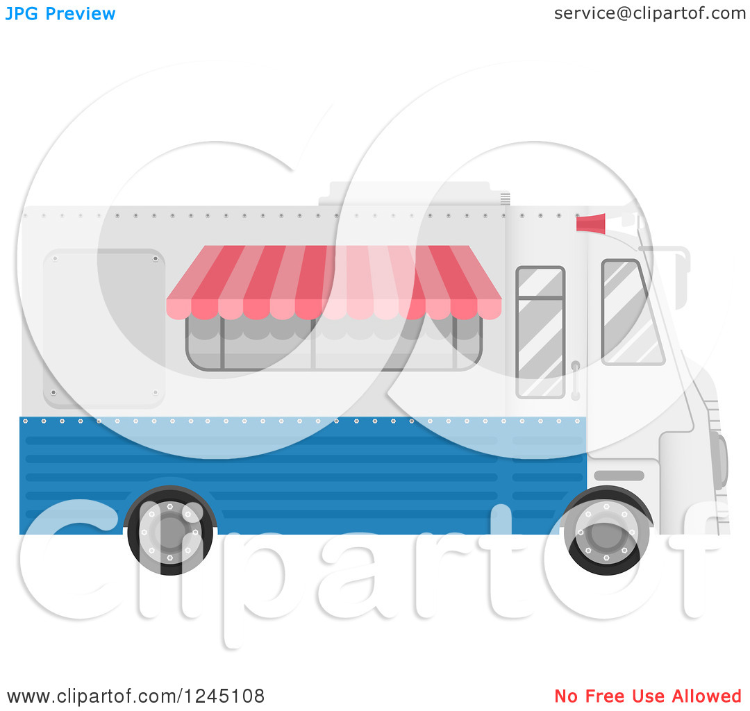Clipart Of A White And Blue Food Truck   Royalty Free Vector