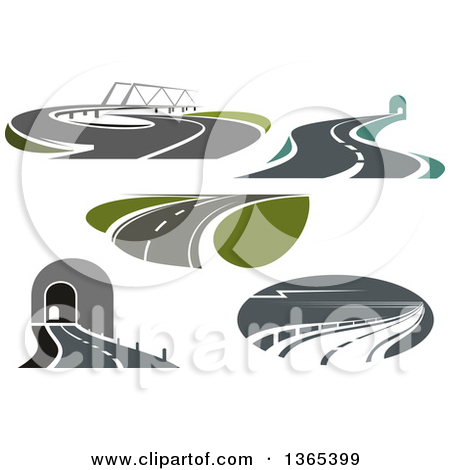 Clipart Of Two Lane Highway Roads   Royalty Free Vector Illustration