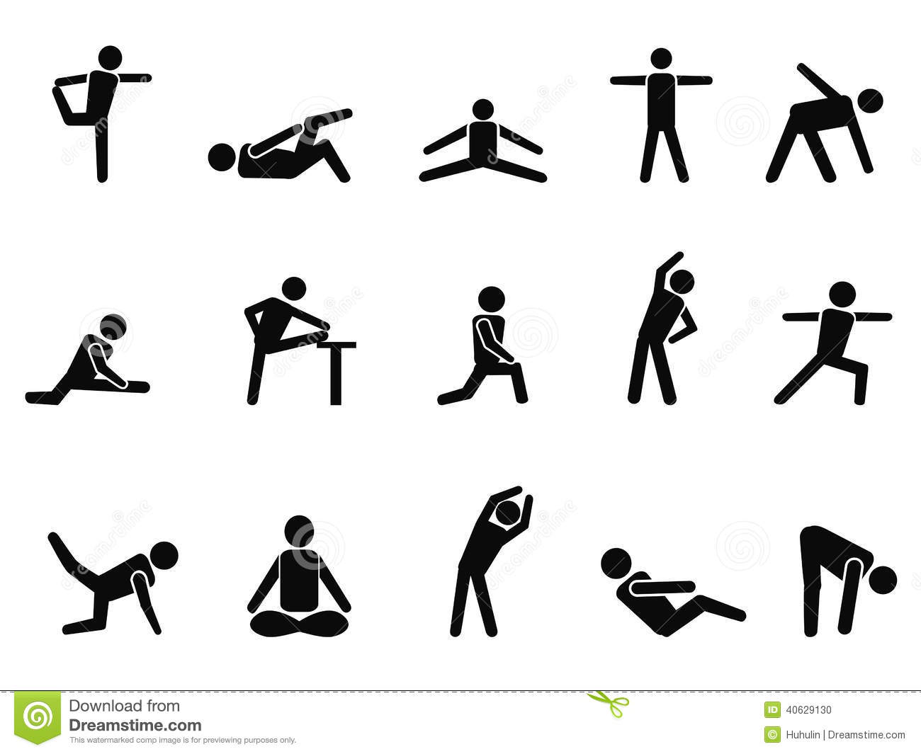 Isolated Black Exercise Stretching Icons From White Background 