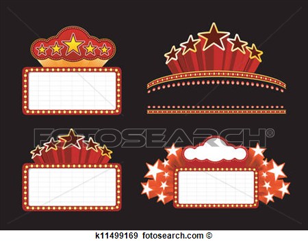 Retro Illuminated Movie Marquee Blank Sign View Large Clip Art Graphic