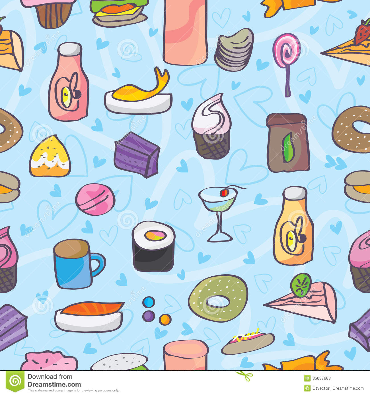 Snack Food Love Doodle Seamless Pattern Eps Stock Photos   Image