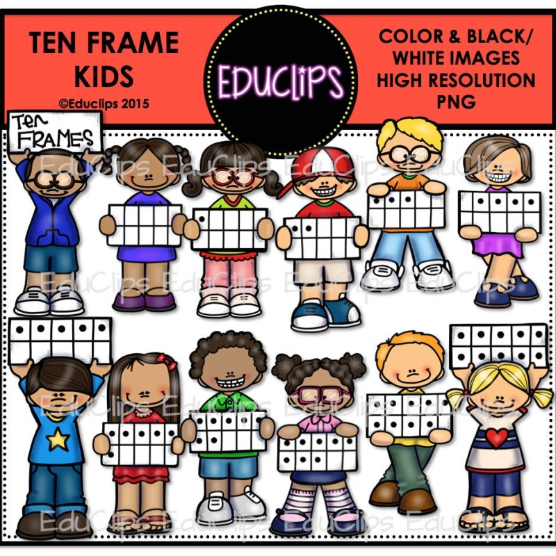 Ten Frame Kids Clip Art Bundle  Color And B W    Welcome To Educlips    