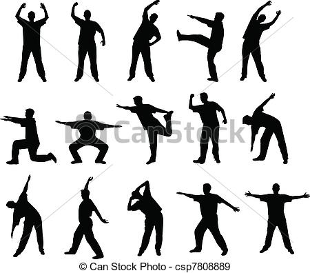 Vector   Stretching And Warming Up Silhouett   Stock Illustration