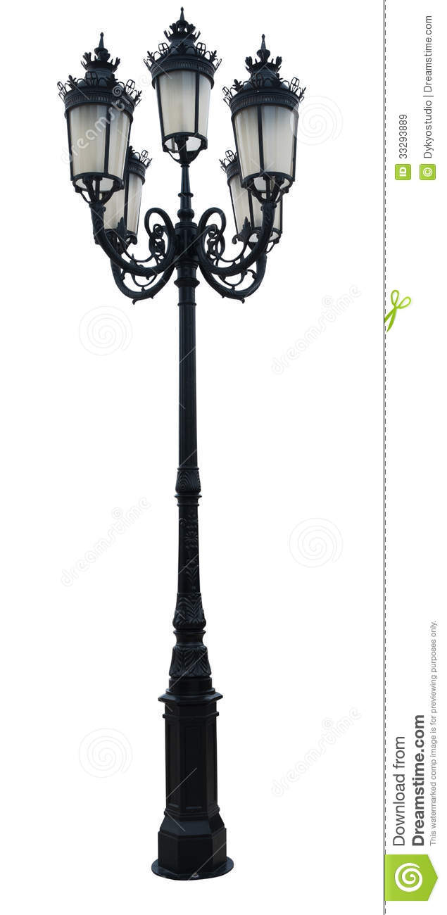 Vintage Lamp Post Street Road Light Pole Isolated On White Royalty