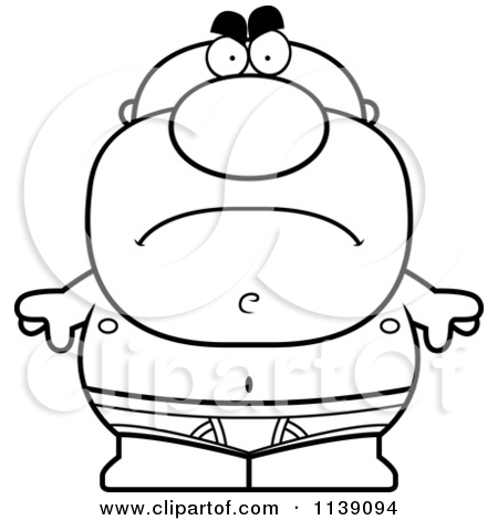 Cartoon Clipart Of A Black And White Mad Bald Man In Underwear