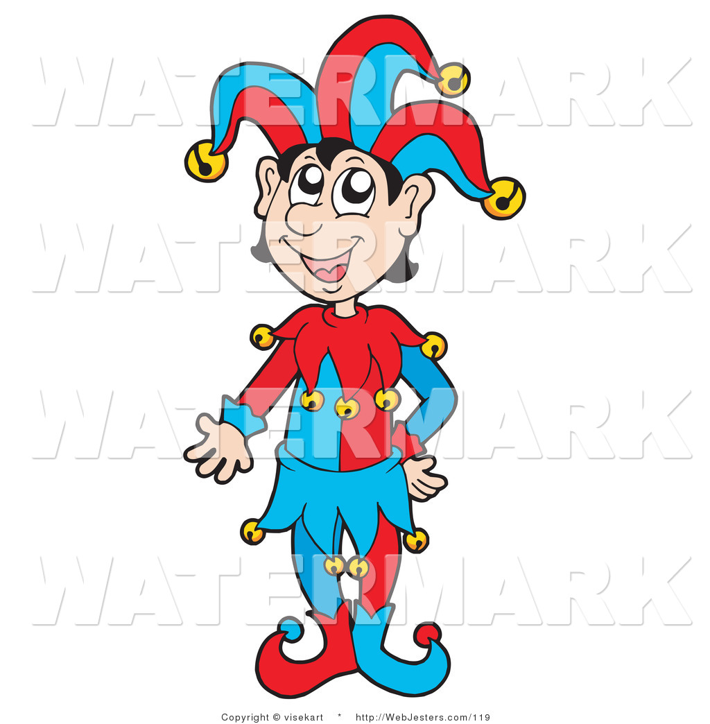 Clipart Of A Friendly Jester In A Red And Blue Costume By Visekart    