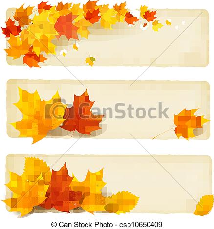 Clipart Of Three Autumn Banners With Leaves   Three Autumn Banners    