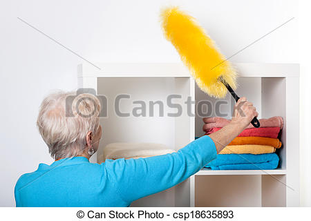 Dusting Furniture Clipart Stock Photo   Elderly Lady During Dusting