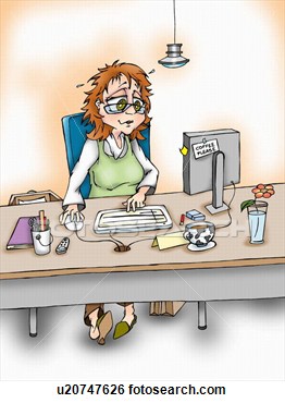 Illustration   Woman At Computer At Her Desk  Fotosearch   Search Clip