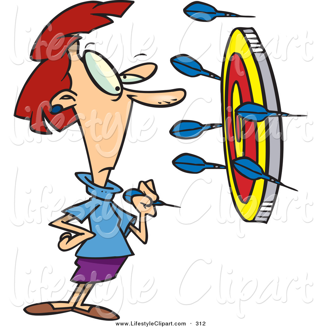 Lifestyle Clipart Of A White Woman With Bad Aim Throwing Darts At A