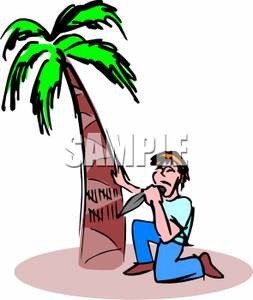 Man Counting The Days On A Palm Tree Clipart Image